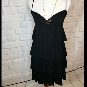 BETSEY JOHNSON BLACK TIERED RUFFLE SLEEVELESS SPAGHETTI STRAP MINI DRESS MEDIUM